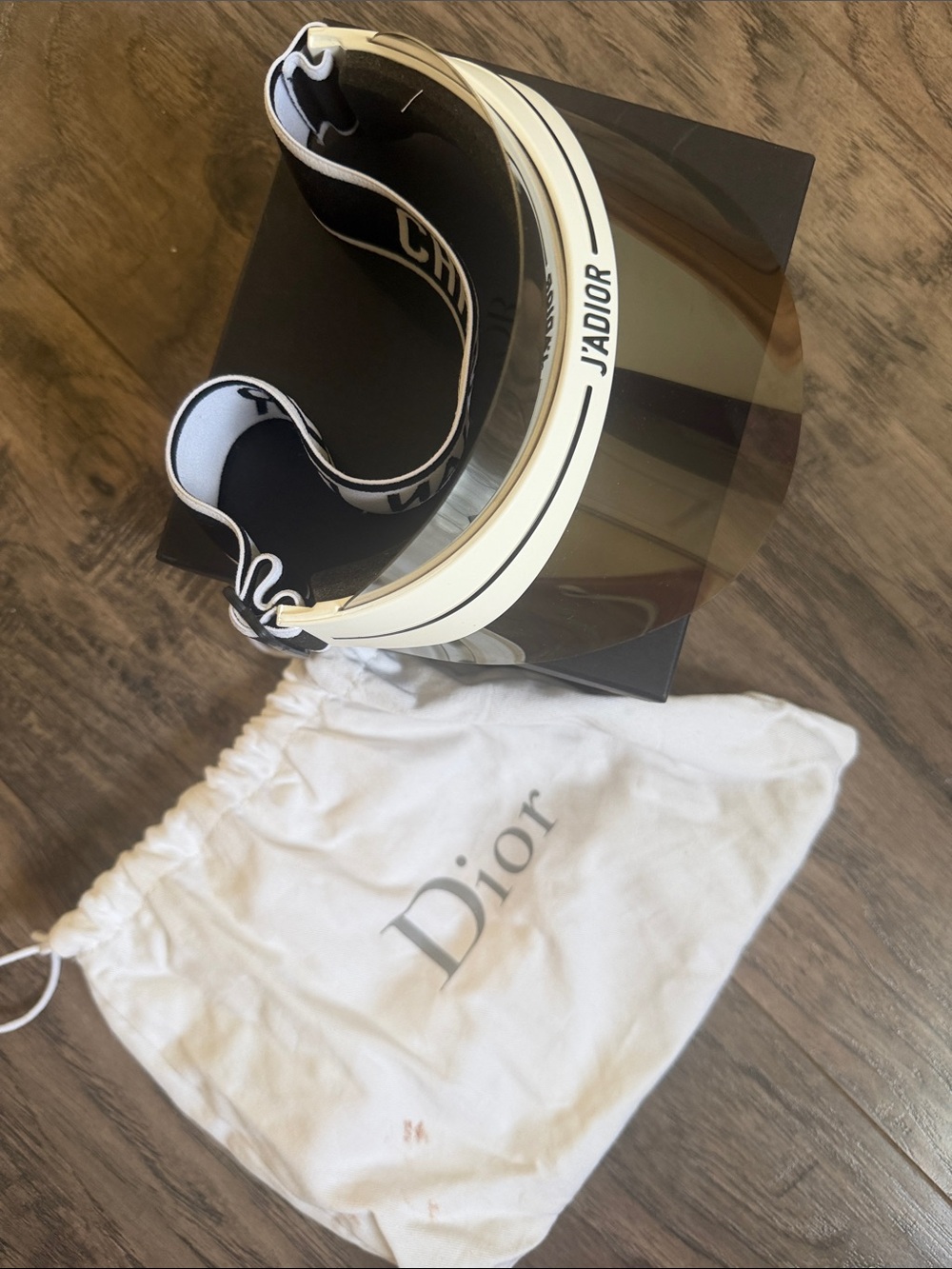 Dior J'Adior Smoked Shield Visor with Black & White Elastic Band